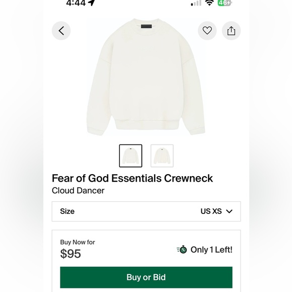 Fear of God, Essentials, Crewneck, White Cloud Size XS - Picture 2 of 8